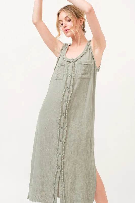 And The Why Washed Gauzed Patch Pocket Tank Midi Dress - Shop Style & More | Fresh Looks, Everyday Deals & Free Shipping