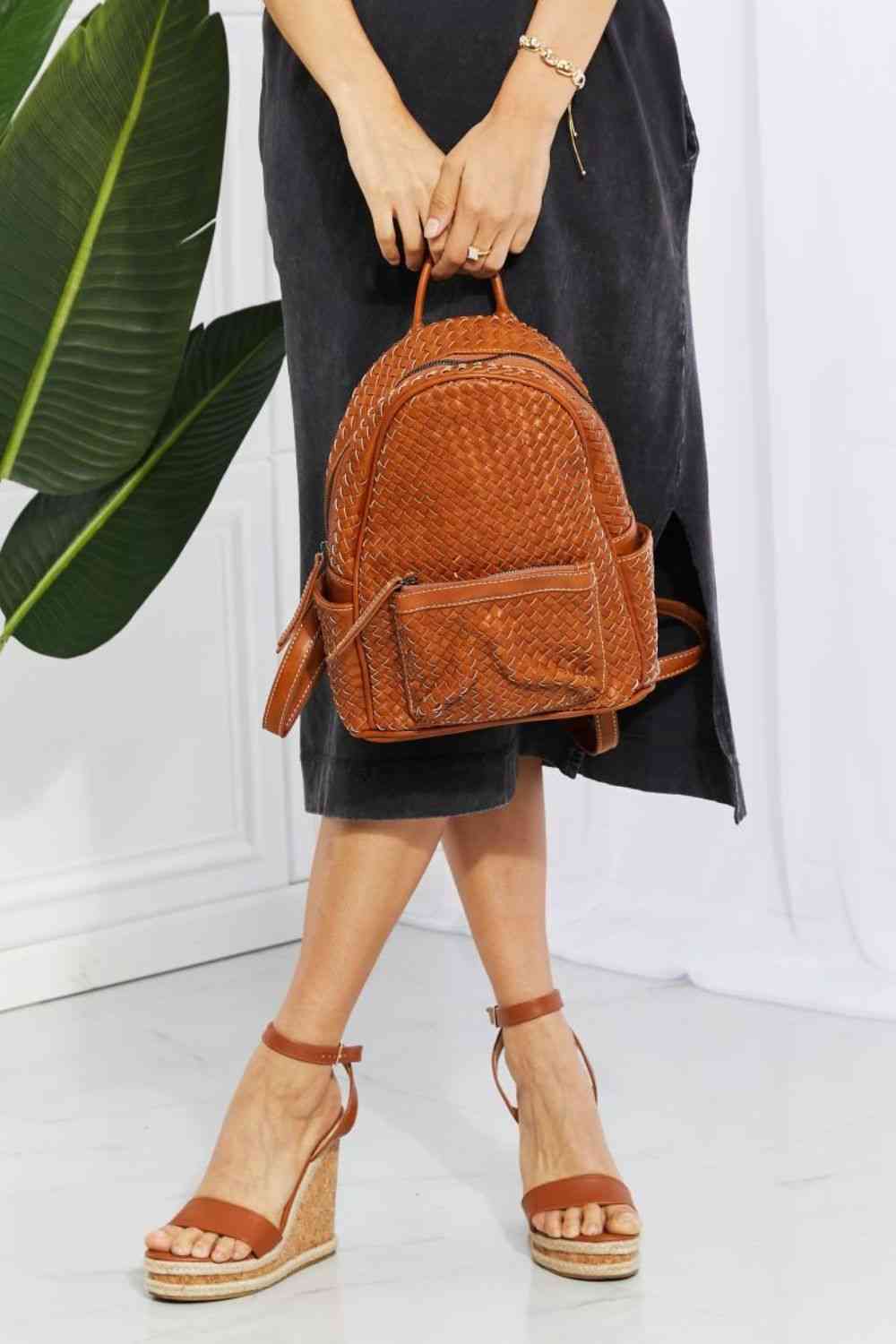 SHOMICO Certainly Chic Faux Leather Woven Backpack Bags