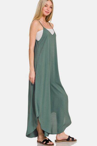 Zenana Sleeveless Curved Hem Wide Leg Overalls with Pockets - Shop Style & More | Fresh Looks, Everyday Deals & Free Shipping