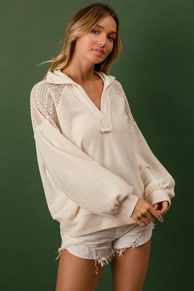 BiBi French Terry Lace Shoulder Top Hoodies & Sweaters