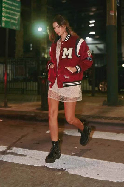 MABLE M Bomber Varsity Jacket with Patch Detail - Shop Style & More | Fresh Looks, Everyday Deals & Free Shipping