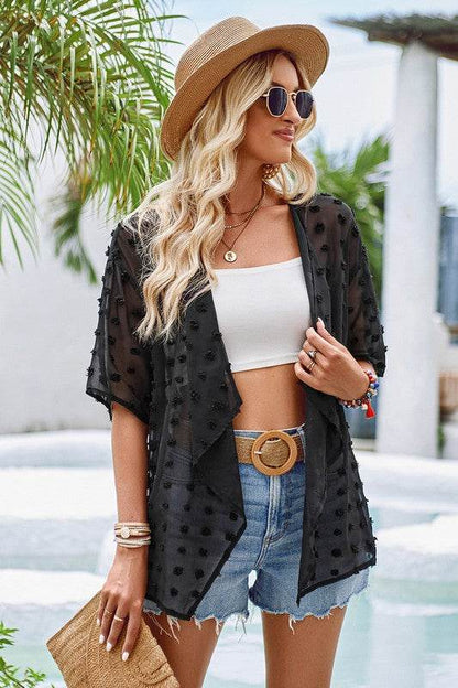 Draped Collar Swiss Dot Cover Up Cardigan Top - Shop Style & More | Fresh Looks, Everyday Deals & Free Shipping