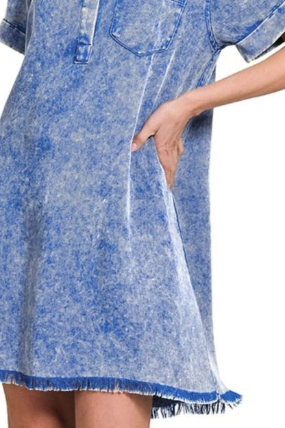 Zenana Tencel Mineral Washed Collared Shirts Dress - Shop Style & More | Fresh Looks, Everyday Deals & Free Shipping