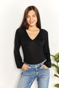 Culture Code Full Size V- Neck Bodysuit Black Women's Shapewear & Bodysuit