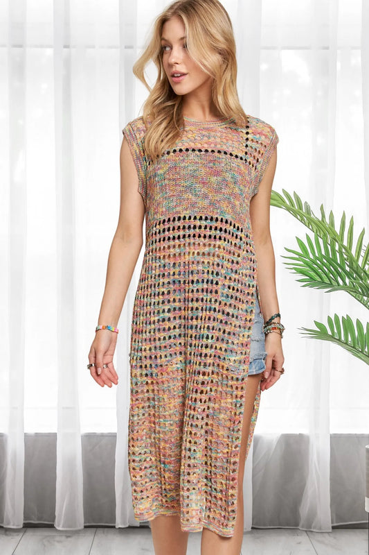 ADORA Multi Color Crochet Tunic Top Women's Outerwear