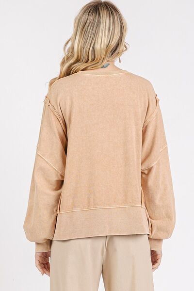 Mittoshop Side Slit Exposed Seam Round Neck Sweatshirt Hoodies & Sweaters