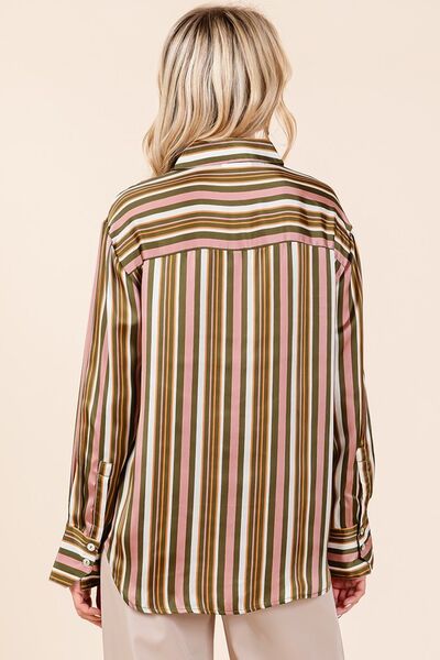 Mittoshop Striped Button Down Satin Shirt Blouses