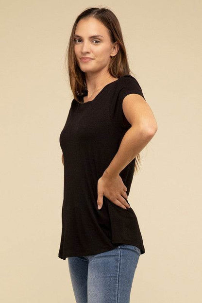 Flowy Round Hem Rayon Short Sleeve Top - Shop Style & More | Fresh Looks, Everyday Deals & Free Shipping