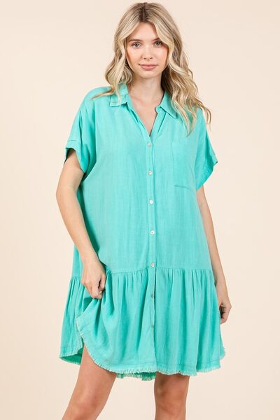 Mittoshop Linen Blend Button Down Shirt Mini Dress Casual Dresses