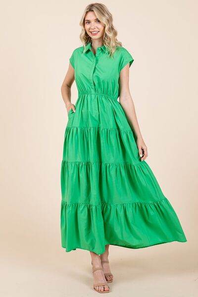 Mittoshop Button Up Collared Tiered Maxi Shirt Dress - Shop Style & More | Fresh Looks, Everyday Deals & Free Shipping