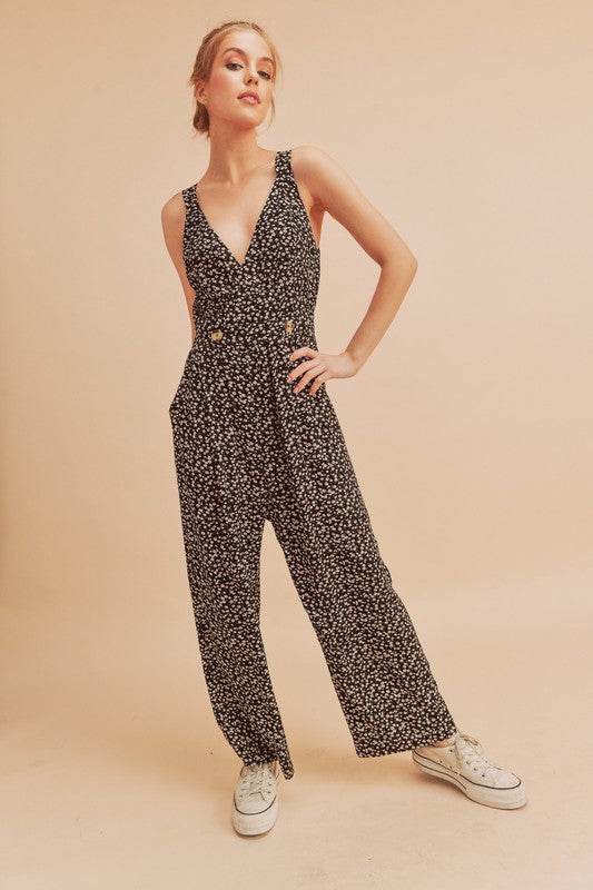 Aemi + Co Ditsy Floral Surplice Sleeveless Wide Leg Jumpsuit - Shop Style & More | Fresh Looks, Everyday Deals & Free Shipping