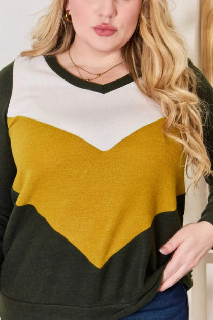 Hailey & Co Full Size Colorblock V-Neck Blouse - Shop Style & More | Fresh Looks, Everyday Deals & Free Shipping