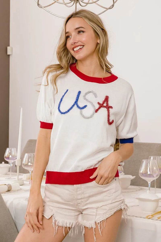 BiBi USA Metallic Letter Color Block Knit Top - Shop Style & More | Fresh Looks, Everyday Deals & Free Shipping