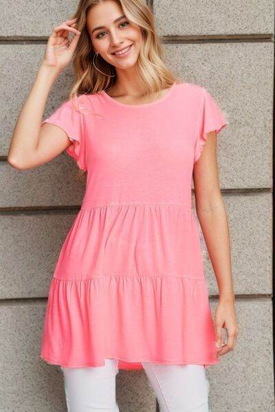Heimish Full Size Tiered Round Neck Ruffle Sleeve Top Plus Size - Shop Style & More | Fresh Looks, Everyday Deals & Free Shipping