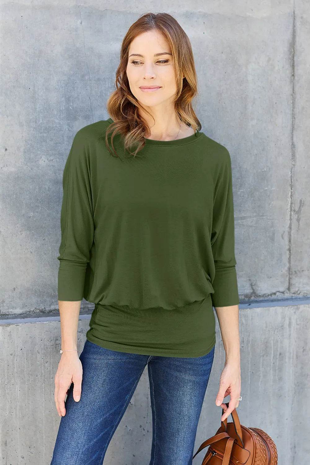Basic Bae Full Size Round Neck Batwing Sleeve Top - Shop Style & More | Fresh Looks, Everyday Deals & Free Shipping