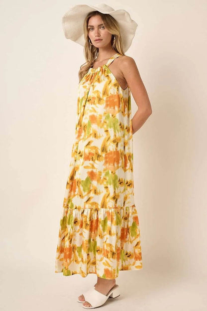 Mittoshop Watercolor Print Halter Neck Satin Maxi Dress - Shop Style & More | Fresh Looks, Everyday Deals & Free Shipping