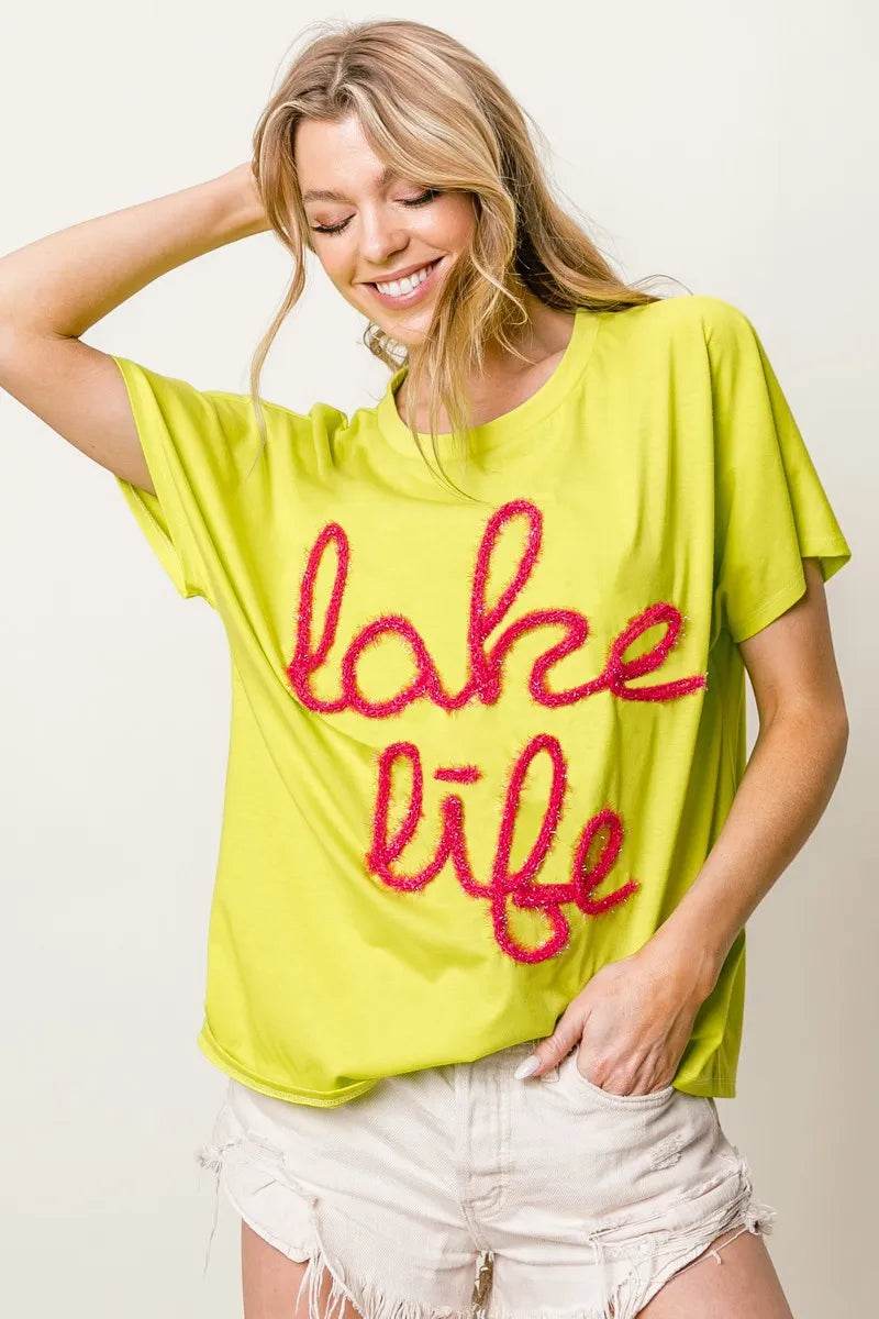 BiBi Metallic Letter Short Dolman Sleeve Top - Shop Style & More | Fresh Looks, Everyday Deals & Free Shipping