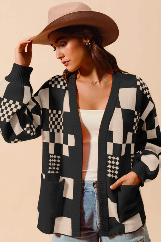 SO ME Checkered Open Front Cardigan with Pockets - Shop Style & More | Fresh Looks, Everyday Deals & Free Shipping