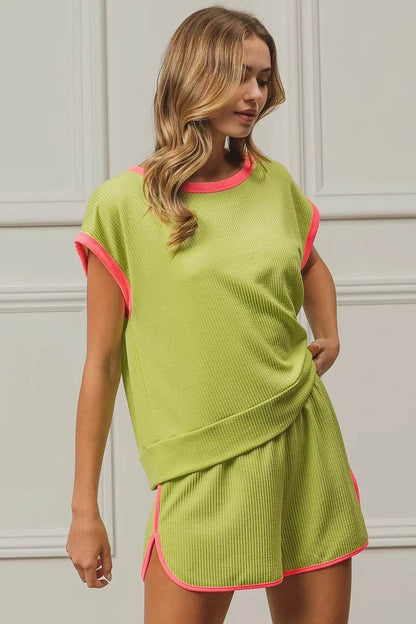 BiBi Cord Rib Knit Contrast Banded Top - Shop Style & More | Fresh Looks, Everyday Deals & Free Shipping