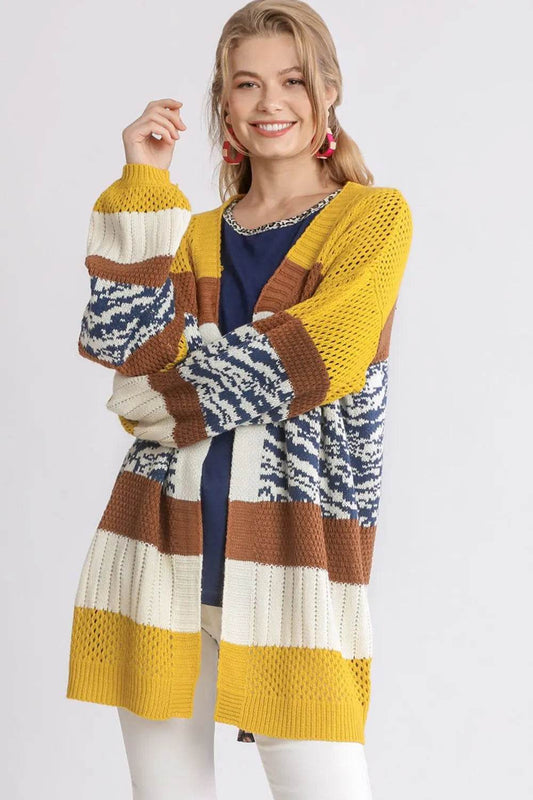 Umgee Full Size Color Block Open Front Longline Cardigan Plus Size - Shop Style & More | Fresh Looks, Everyday Deals & Free Shipping