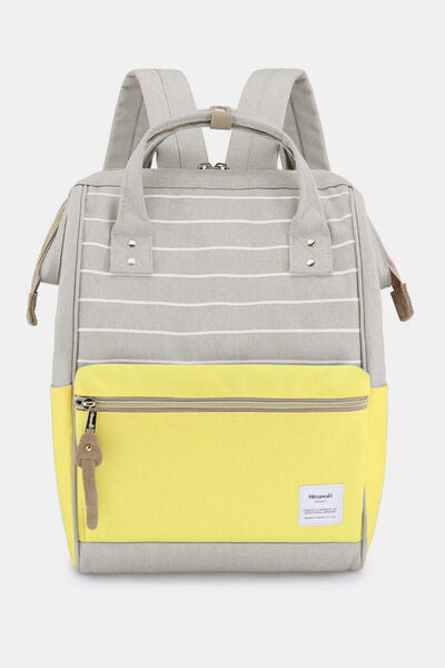 Himawari Waterproof Canvas Backpack Bag with Side Pockets Grey Yellow Stripe One Size Bags