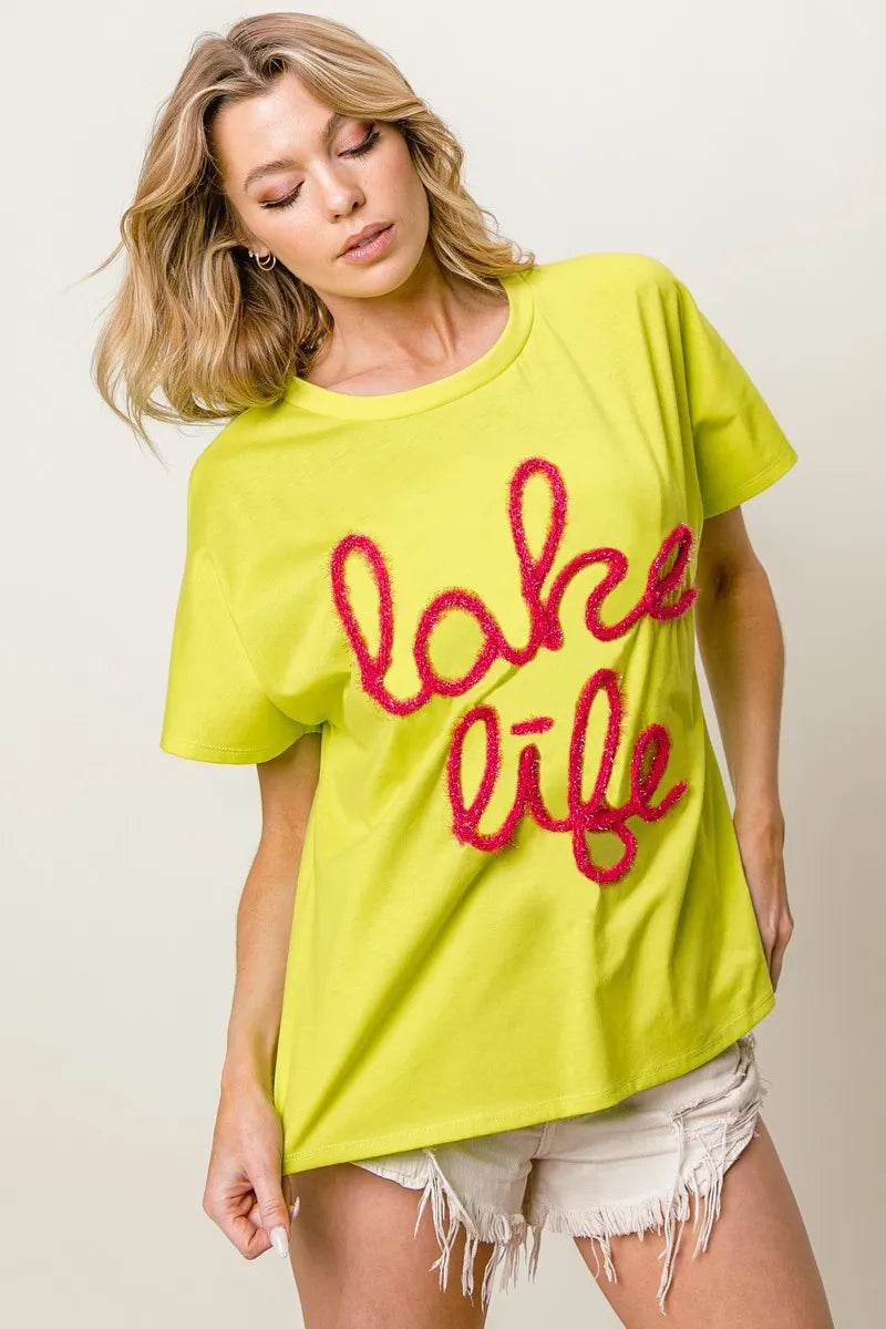 BiBi Metallic Letter Short Dolman Sleeve Top - Shop Style & More | Fresh Looks, Everyday Deals & Free Shipping