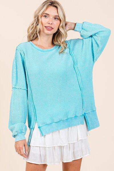 Mittoshop Mineral Wash Waffle Long Sleeve Sweatshirt Tiffany Blue Hoodies & Sweaters