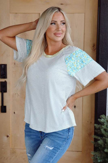 Chana Stripe Floral Sleeves Top - Shop Style & More | Fresh Looks, Everyday Deals & Free Shipping