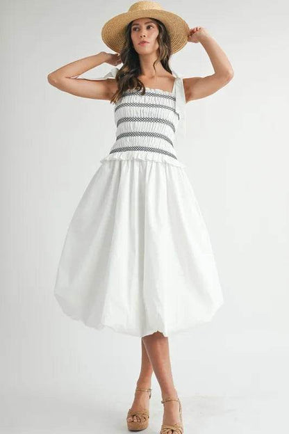MABLE Smocked Bodice Bubble Midi Dress - Shop Style & More | Fresh Looks, Everyday Deals & Free Shipping