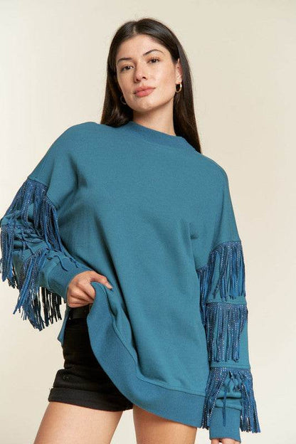 Silver studded fringe sleeve top PLUS JJT5009P - Shop Style & More | Fresh Looks, Everyday Deals & Free Shipping