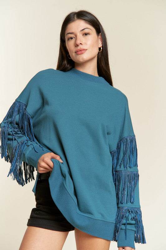 Silver studded fringe sleeve top PLUS JJT5009P - Shop Style & More | Fresh Looks, Everyday Deals & Free Shipping