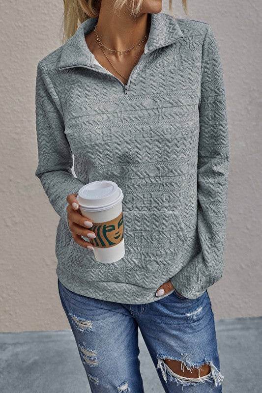 Half Zip Textured Solid Long Sleeve Pullover - Shop Style & More | Fresh Looks, Everyday Deals & Free Shipping