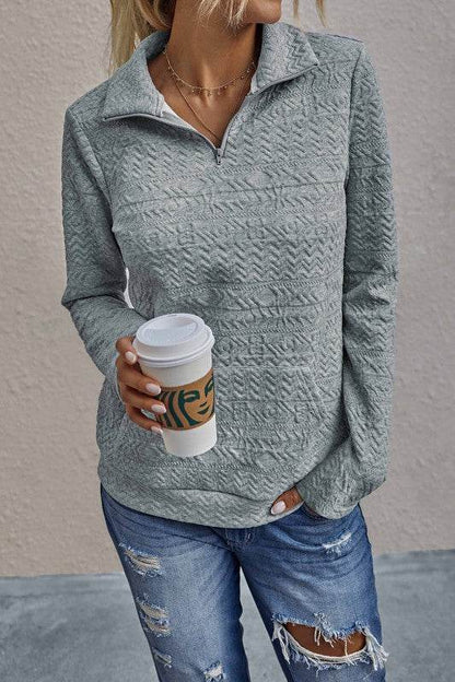 Half Zip Textured Solid Long Sleeve Pullover - Shop Style & More | Fresh Looks, Everyday Deals & Free Shipping