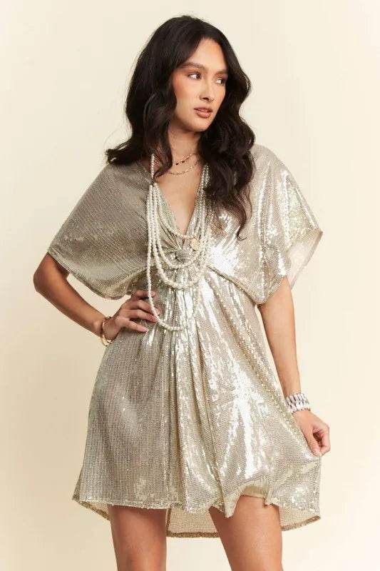 Davi & Dani Sequin Plunge Neck Knot Cut Out Tie Back Party Dress - Shop Style & More | Fresh Looks, Everyday Deals & Free Shipping