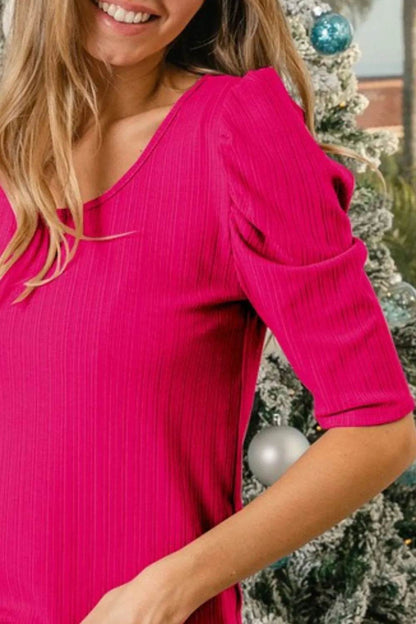 BiBi Verigated Rib Knit Puff Sleeves Shorts Top - Shop Style & More | Fresh Looks, Everyday Deals & Free Shipping