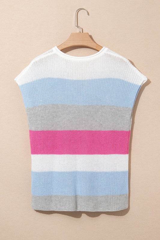 Elliot Color Block Notch V Neck Sweater Top - Shop Style & More | Fresh Looks, Everyday Deals & Free Shipping