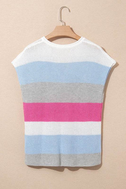 Elliot Color Block Notch V Neck Sweater Top - Shop Style & More | Fresh Looks, Everyday Deals & Free Shipping