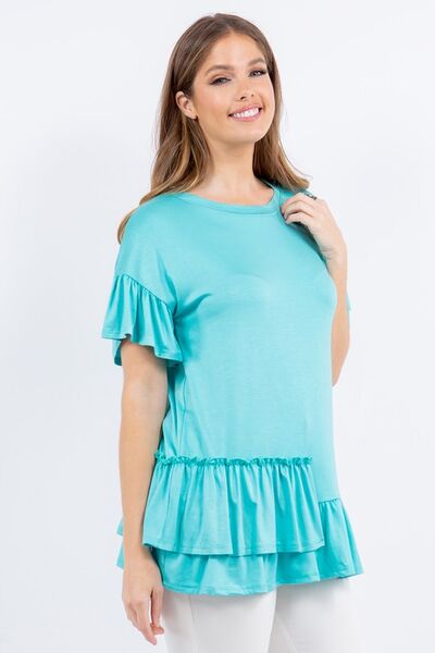 Celeste Full Size Ruffle Detail Asymmetrical Top Plus Size Blouses