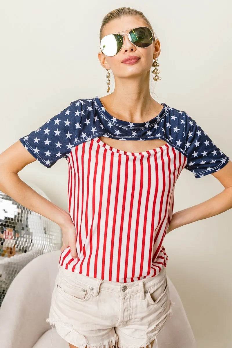 BiBi American Flag Theme Front Cut Out Top - Shop Style & More | Fresh Looks, Everyday Deals & Free Shipping