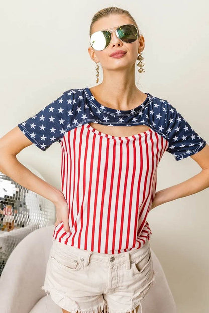 BiBi American Flag Theme Front Cut Out Top - Shop Style & More | Fresh Looks, Everyday Deals & Free Shipping