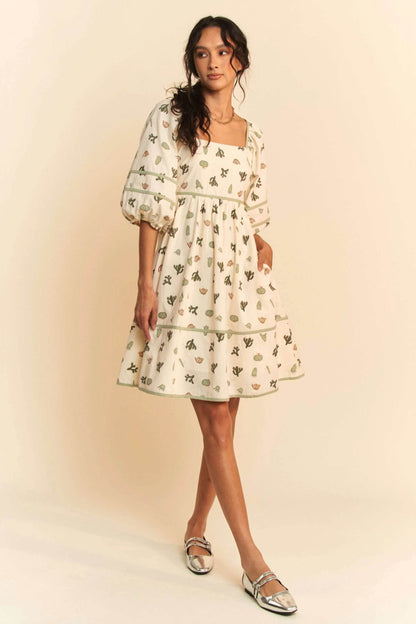 Davi & Dani Cactus Printed Poplin Contrast Piping Mini Dress - Shop Style & More | Fresh Looks, Everyday Deals & Free Shipping