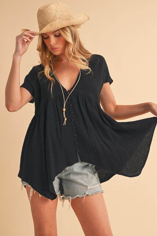 Aemi + Co Tuck Detail V-Neck Short Sleeve Blouse - Shop Style & More | Fresh Looks, Everyday Deals & Free Shipping