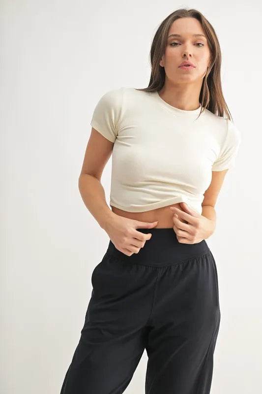 MONO B Essential Micro-ribbed Cropped Athleisure Tee - Shop Style & More | Fresh Looks, Everyday Deals & Free Shipping