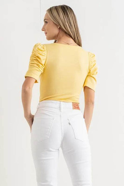 And The Why Shirring Puff Sleeve Bodysuit - Shop Style & More | Fresh Looks, Everyday Deals & Free Shipping