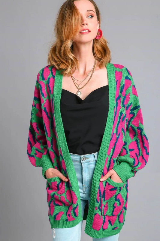 Umgee Full Size Animal Print Open Front Cardigan with Side Pockets Plus Size - Shop Style & More | Fresh Looks, Everyday Deals & Free Shipping