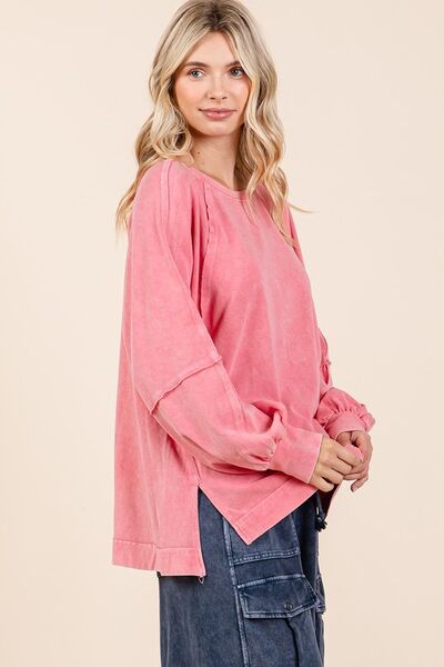 Mittoshop Mineral Wash Raglan Long Sleeve Oversized Top Hoodies & Sweaters