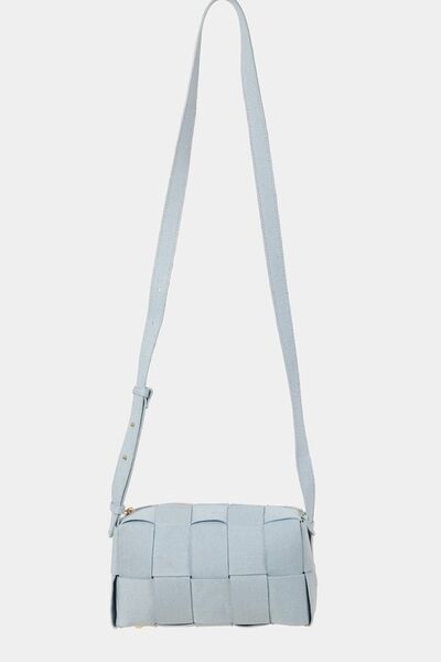 Fame Woven Crossbody Bag with Adjustable Strap Light Blue One Size Bags