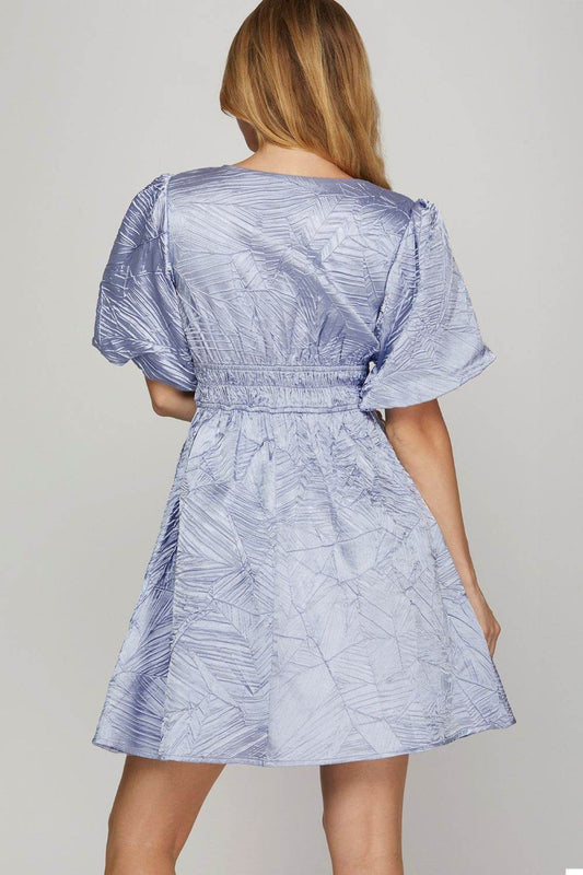She + Sky Crinkle Woven V-Neck Balloon Sleeve Mini Dress - Shop Style & More | Fresh Looks, Everyday Deals & Free Shipping