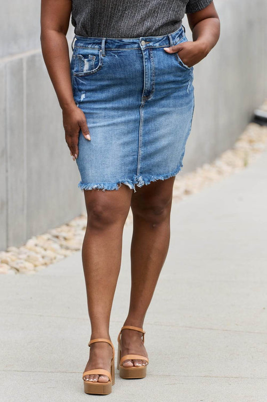 RISEN Amelia Full Size Denim Mini Skirt - Shop Style & More | Fresh Looks, Everyday Deals & Free Shipping