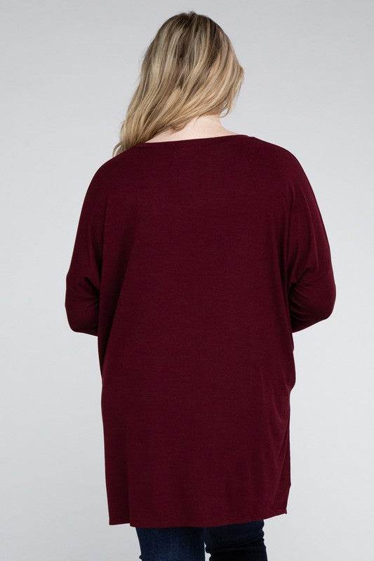 Plus Dolman Sleeve V-Neck Side Slit Hi-Low Hem Top - Shop Style & More | Fresh Looks, Everyday Deals & Free Shipping